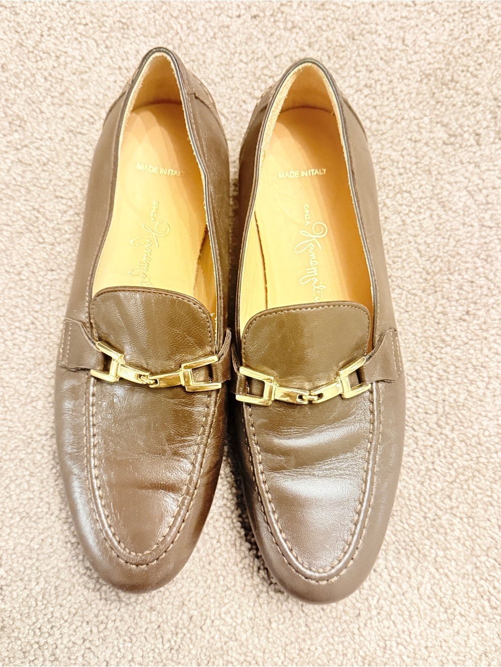 Women’s Ginza Kanematsu Brown Leather Horse Bit Loafers- Size 36- Made in Italy